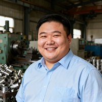东莞鑫达五金制品有限公司总经理李伟强的头像照片，一位微胖的圆脸中年男性，穿着浅蓝色衬衫，面带微笑，背景为工厂车间
